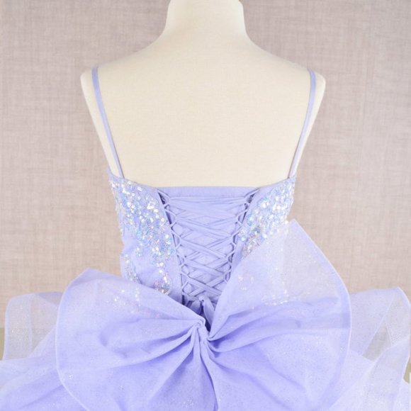 NEW TEA LENGTH MESH DRESS FOR KIDS EMBROIDERED WITH SEQUINS AND RIBBON GL GK106 - Picture 9 of 12